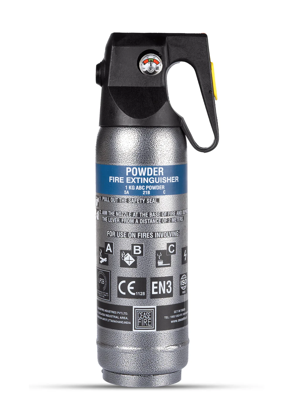 Ceasefire ABC Powder MAP 90 Based Fire Extinguisher (1KG)- 4 Colors - Image 4